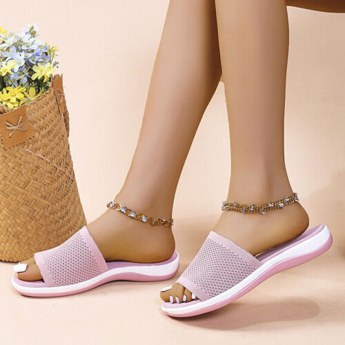 Women Slip On Flat Sandals Ladies Open Toe Beach Summer Shoes Comfy Slippers - Picture 23 of 27