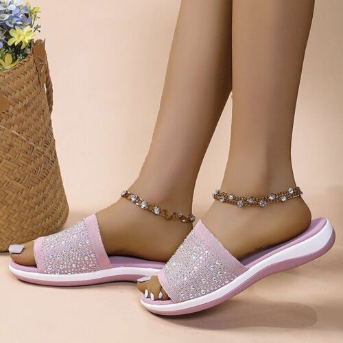 Women Slip On Flat Sandals Ladies Open Toe Beach Summer Shoes Comfy Slippers - Picture 27 of 27