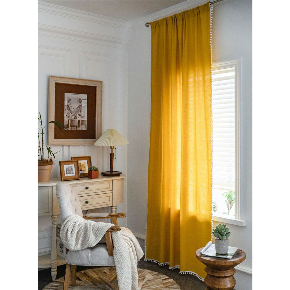 Panel de tratamiento cenefa cortina larga pom pom ventana dormitorio sala salón - Imagen 44 de 48
