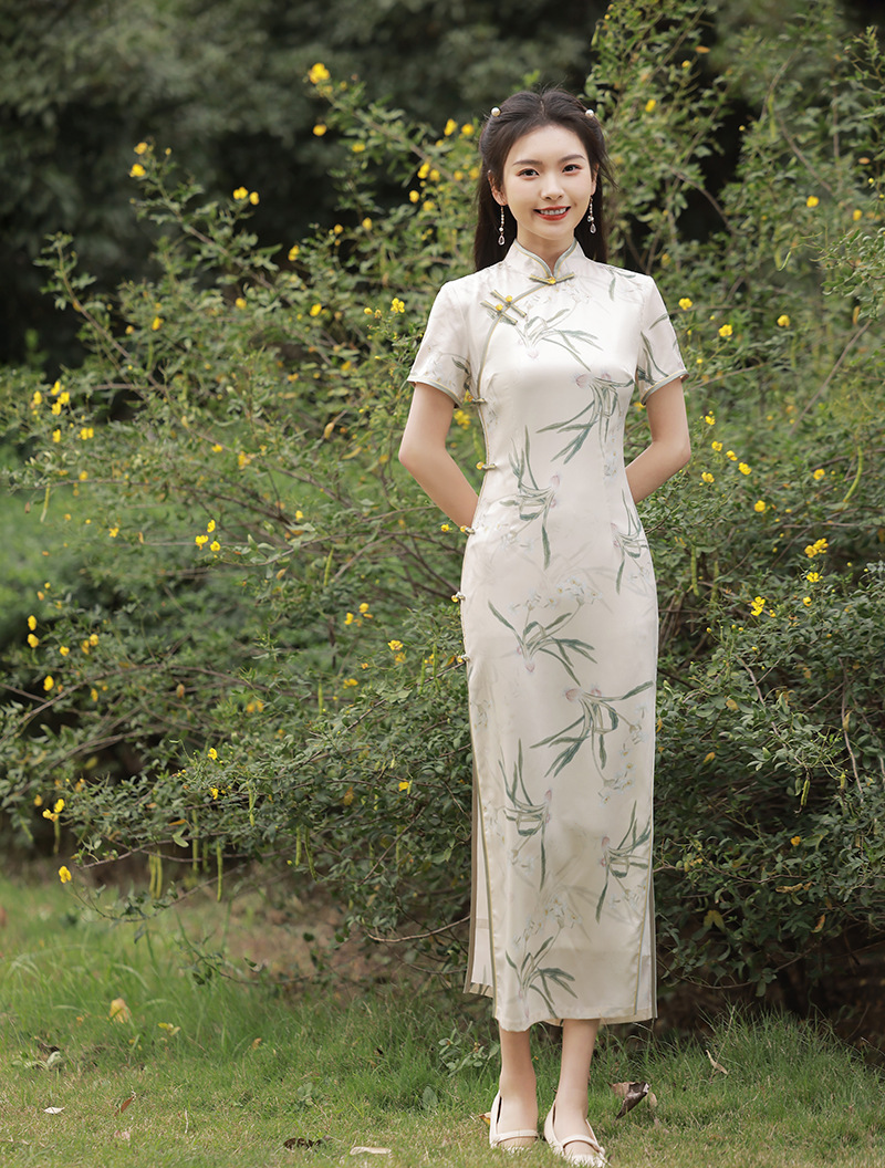 Womens Floral Qipao Dress Bodycon Chongsam Chinese Party Dress Summer Gown