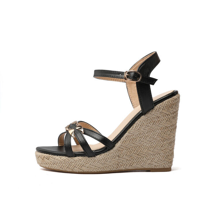 Zapatos para dama Cuero PU Cuña Tacones altos Correa al tobillo Sandalias Plataforma Zapatos Talla - Imagen 24 de 41