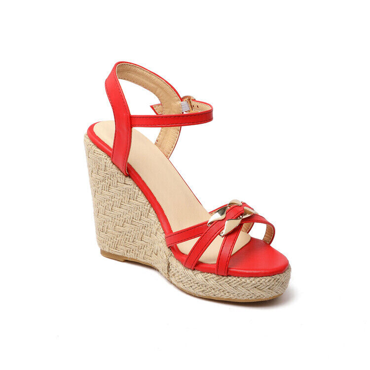 Zapatos para dama Cuero PU Cuña Tacones altos Correa al tobillo Sandalias Plataforma Zapatos Talla - Imagen 26 de 41