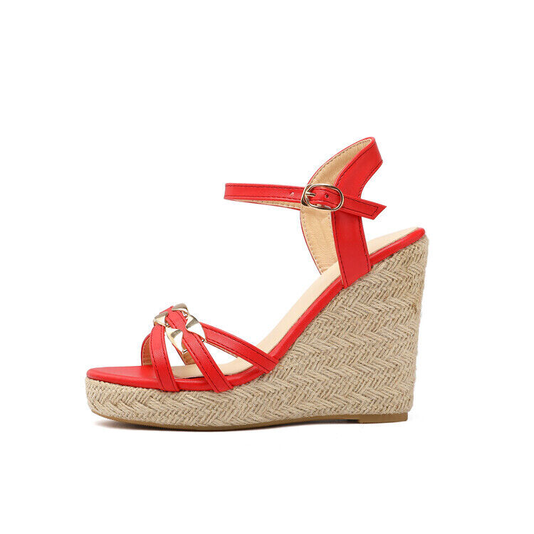 Zapatos para dama Cuero PU Cuña Tacones altos Correa al tobillo Sandalias Plataforma Zapatos Talla - Imagen 28 de 41