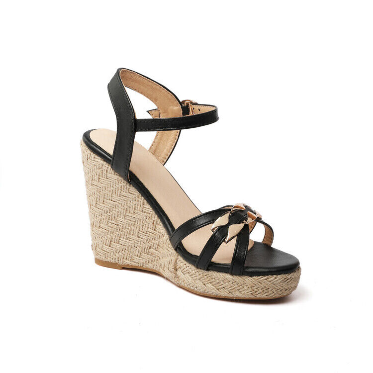 Zapatos para dama Cuero PU Cuña Tacones altos Correa al tobillo Sandalias Plataforma Zapatos Talla - Imagen 23 de 41