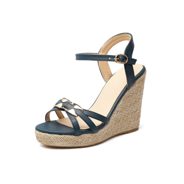 Zapatos para dama Cuero PU Cuña Tacones altos Correa al tobillo Sandalias Plataforma Zapatos Talla - Imagen 34 de 41