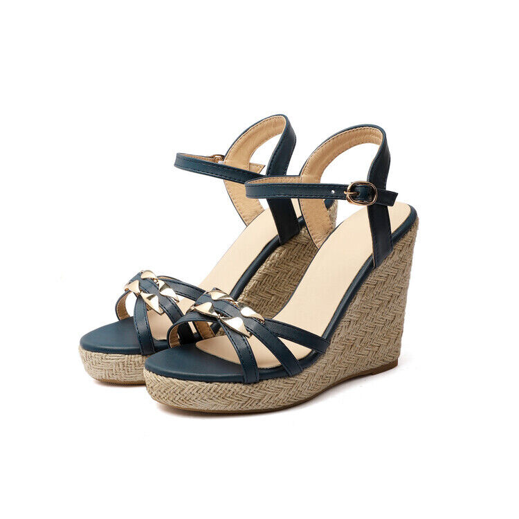 Zapatos para dama Cuero PU Cuña Tacones altos Correa al tobillo Sandalias Plataforma Zapatos Talla - Imagen 36 de 41