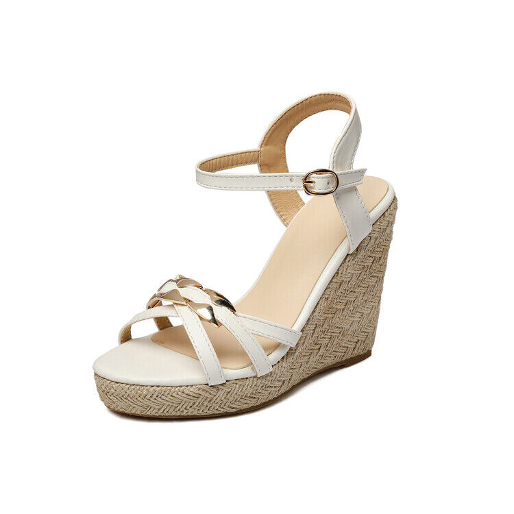 Zapatos para dama Cuero PU Cuña Tacones altos Correa al tobillo Sandalias Plataforma Zapatos Talla - Imagen 39 de 41