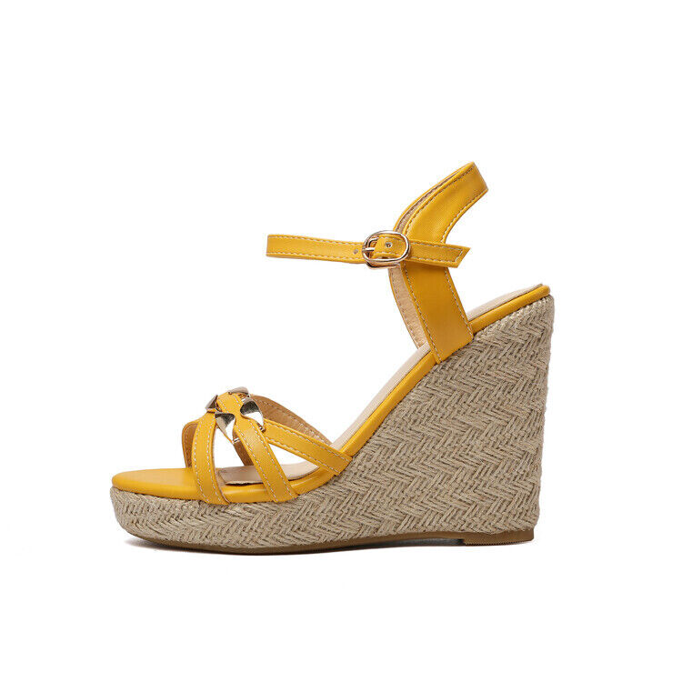 Zapatos para dama Cuero PU Cuña Tacones altos Correa al tobillo Sandalias Plataforma Zapatos Talla - Imagen 32 de 41