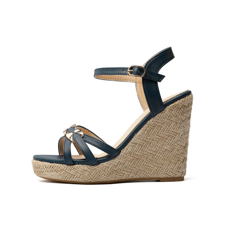 Zapatos para dama Cuero PU Cuña Tacones altos Correa al tobillo Sandalias Plataforma Zapatos Talla - Imagen 35 de 41