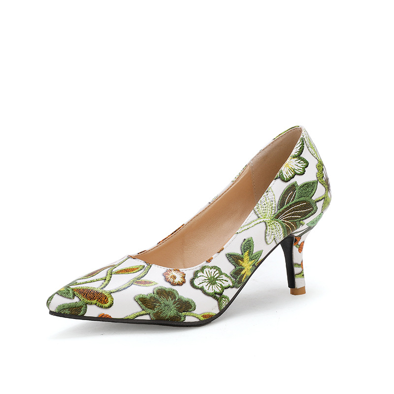 Women Pu Leather Fashion High Heels Kitten Heel Pump Shoes Lady Party Shoes