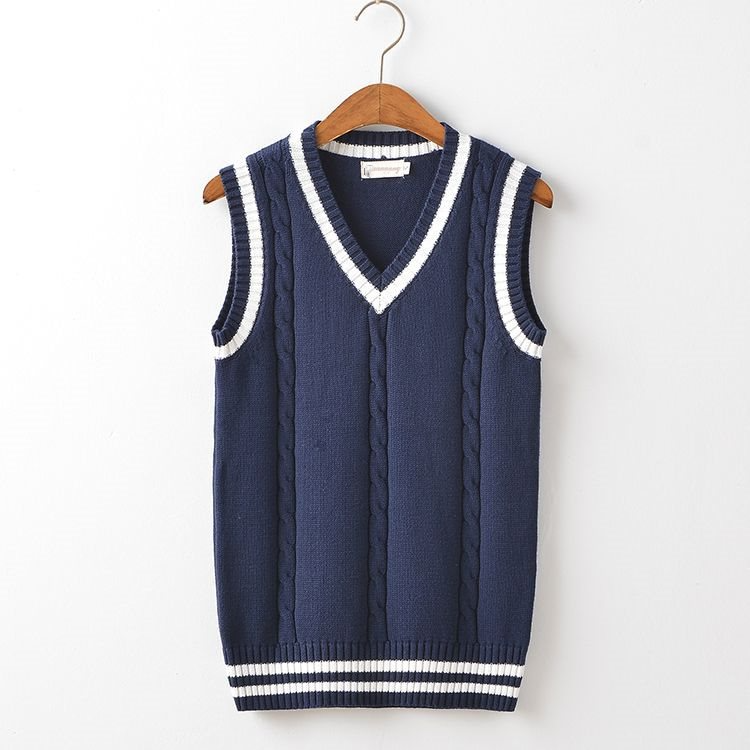 Fashion Men's V Neck Sleeveless Vest Sweater for School Uniform Thick and Cozy - Picture 15 of 17