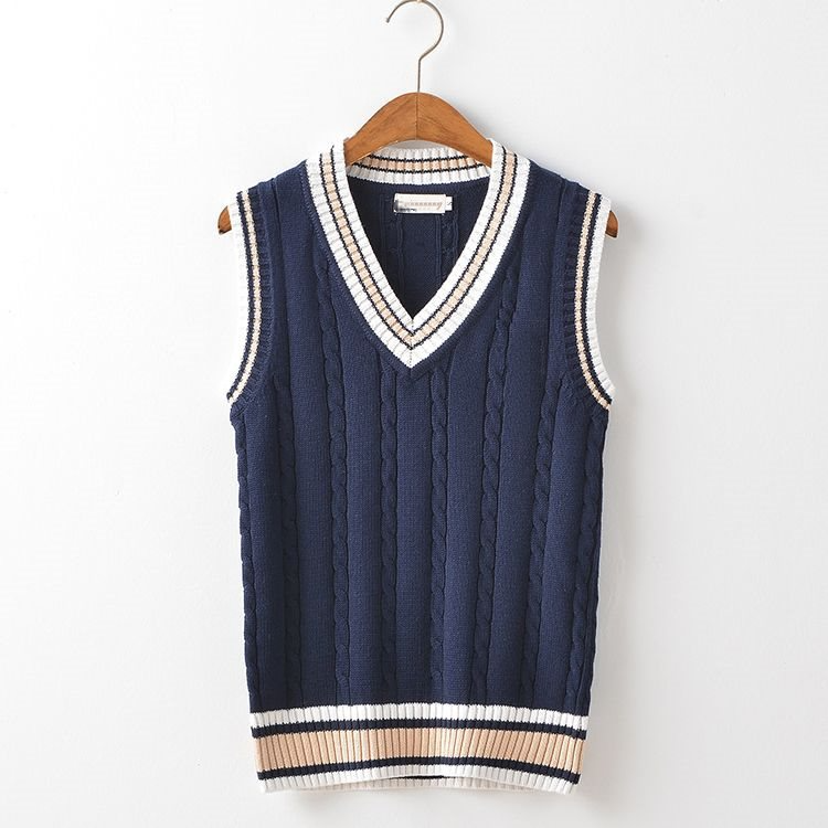 Fashion Men's V Neck Sleeveless Vest Sweater for School Uniform Thick and Cozy - Picture 17 of 17