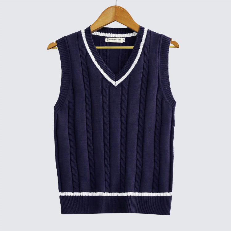 Fashion Men's V Neck Sleeveless Vest Sweater for School Uniform Thick and Cozy - Picture 14 of 17