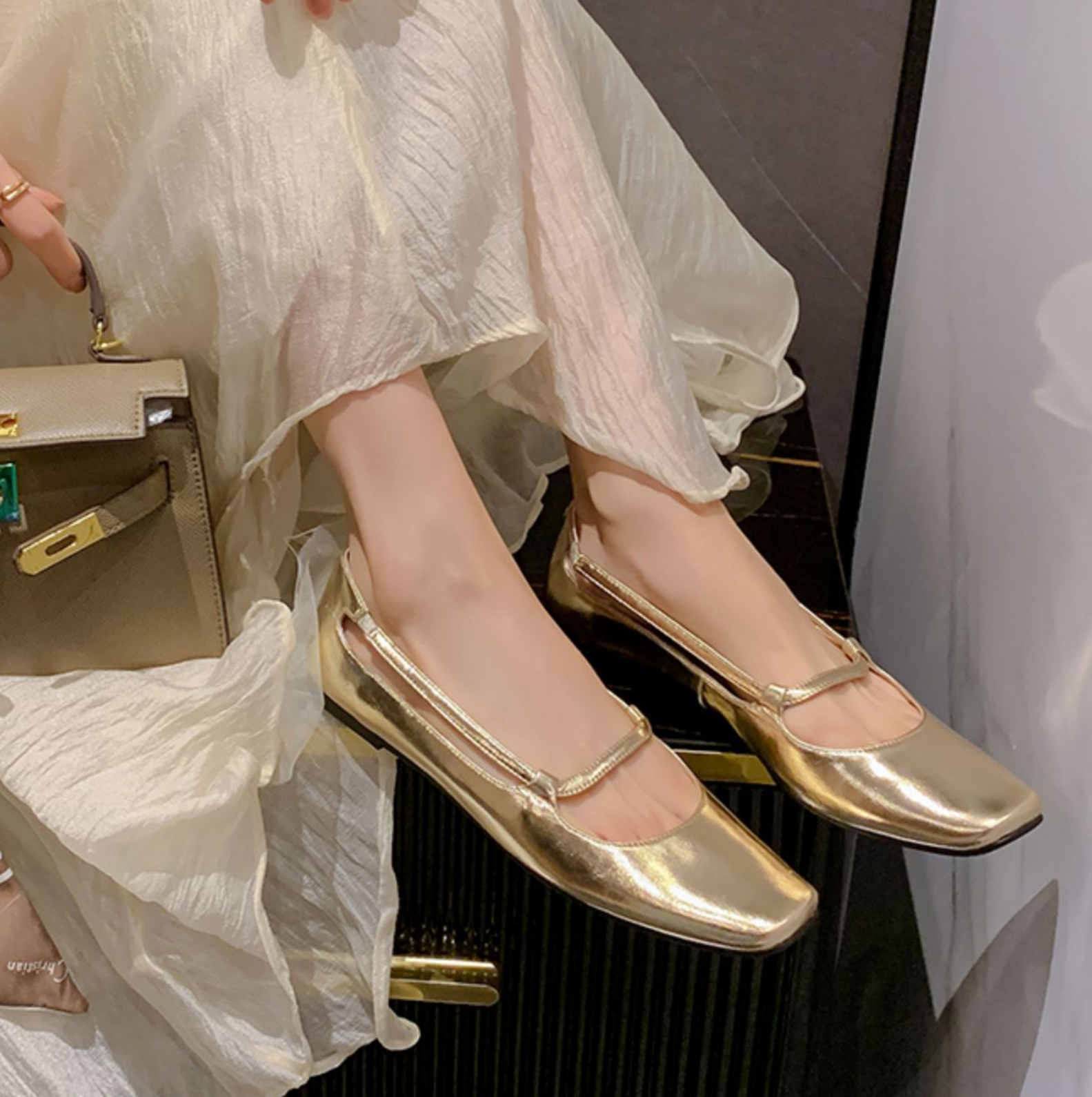 Mujeres Mary Jane Zapatos Planos de Ballet Baile Puntera Cuadrada Hebilla Correa Mocasín Moda - Imagen 17 de 18