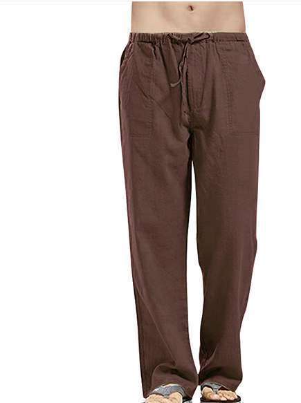 Mens Summer Cotton Linen Beach Pants Yoga Drawstring Elasticated Loose Trousers - Picture 17 of 24