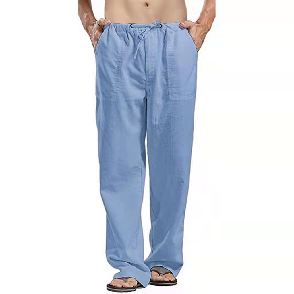 Mens Summer Cotton Linen Beach Pants Yoga Drawstring Elasticated Loose Trousers - Picture 19 of 24