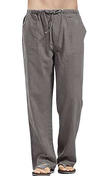 Mens Summer Cotton Linen Beach Pants Yoga Drawstring Elasticated Loose Trousers - Picture 23 of 24