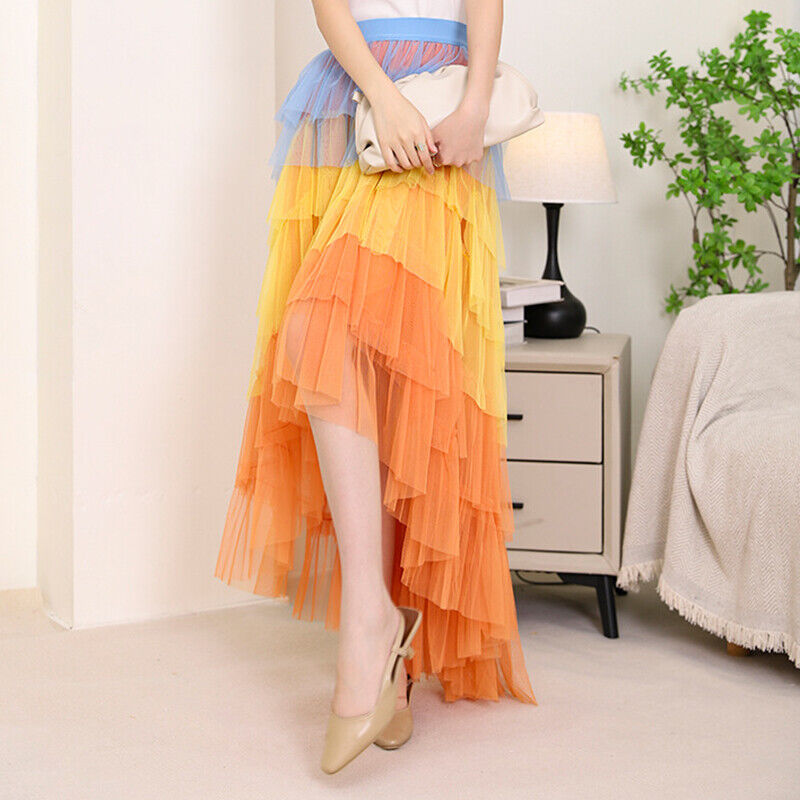 Women Gradient Puffy Cake Long Mesh Skirt Elastic Waist Ball Gown Tulle Skirt - Picture 13 of 20
