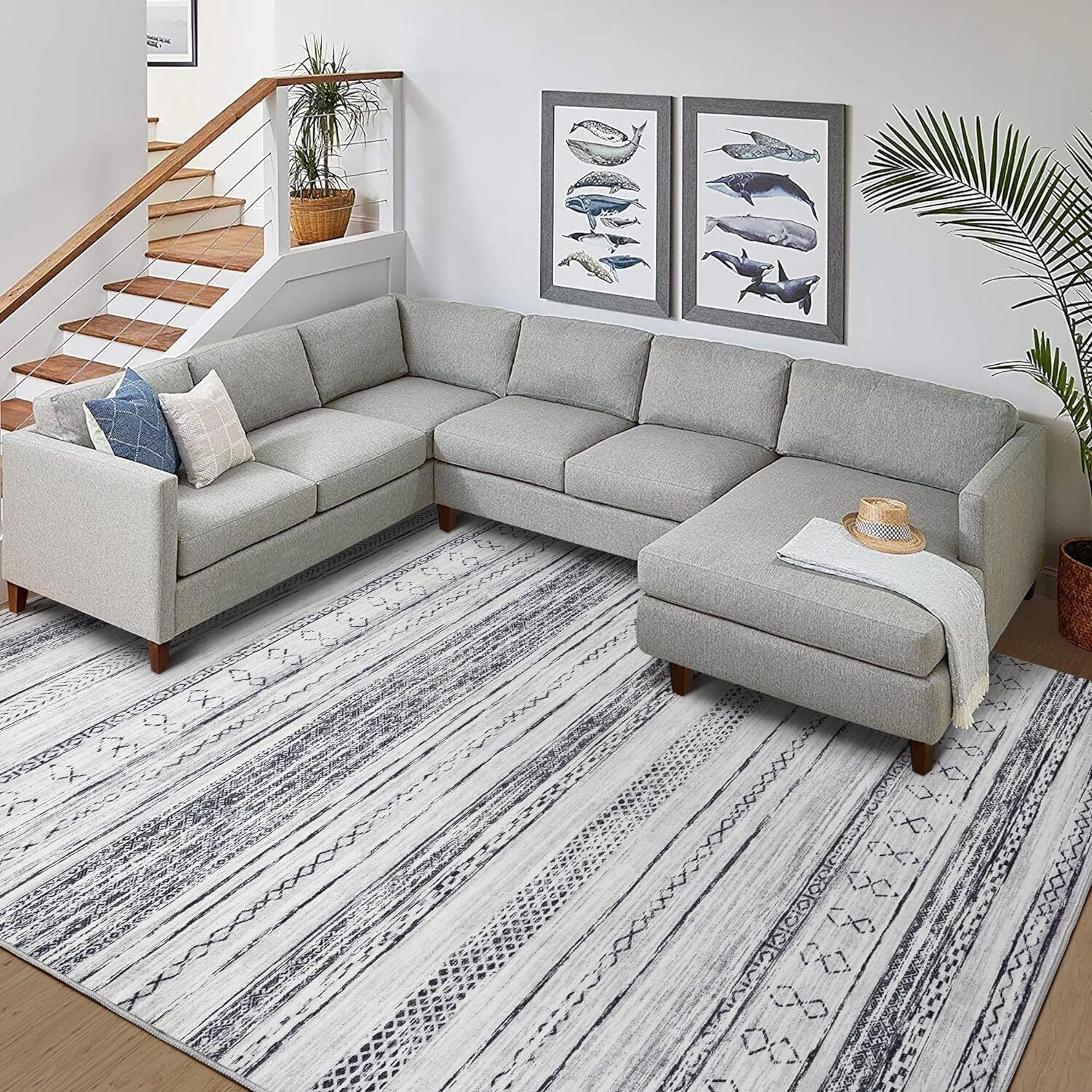 Area Rug Living Room Rugs - 5x7 Washable Large Soft Neutral Boho Moroccan Bohemi - Picture 24 of 25