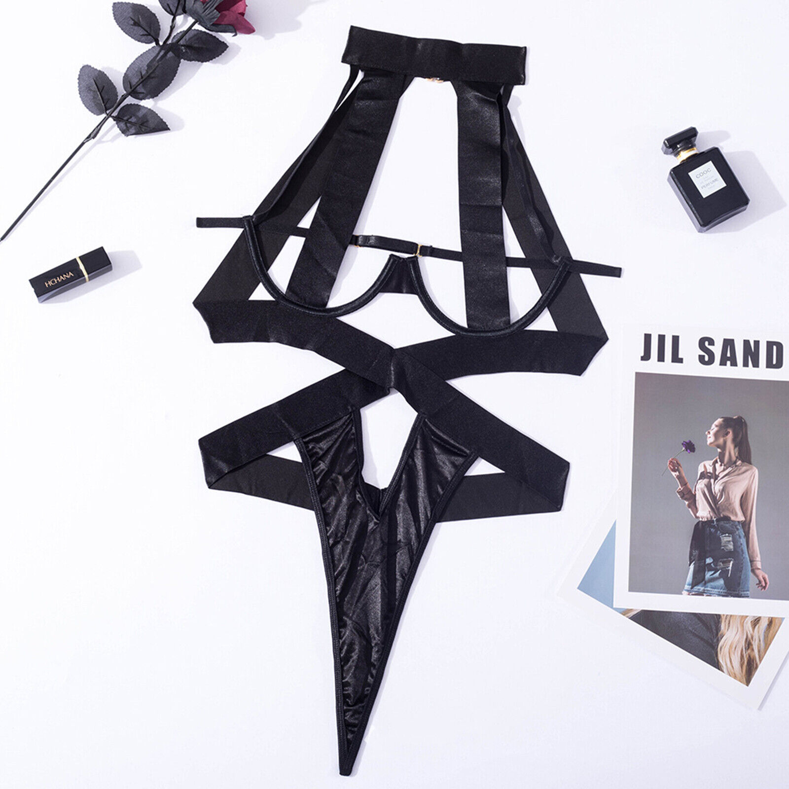 Women One-piece Body Full Harness Bodysuit Lingerie Hollow Out Cage Bra Leotard - Picture 34 of 63