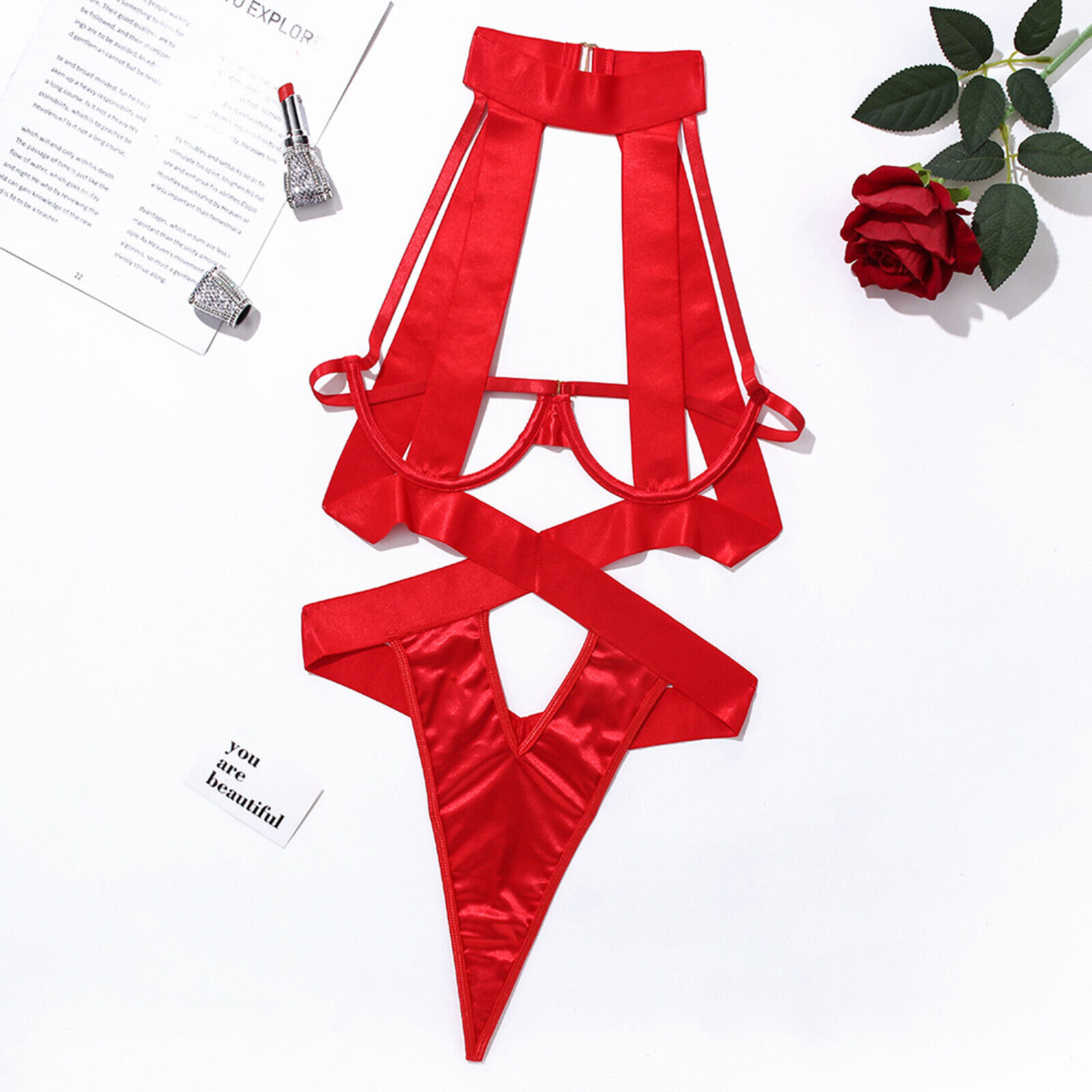 Women One-piece Body Full Harness Bodysuit Lingerie Hollow Out Cage Bra Leotard - Picture 45 of 63