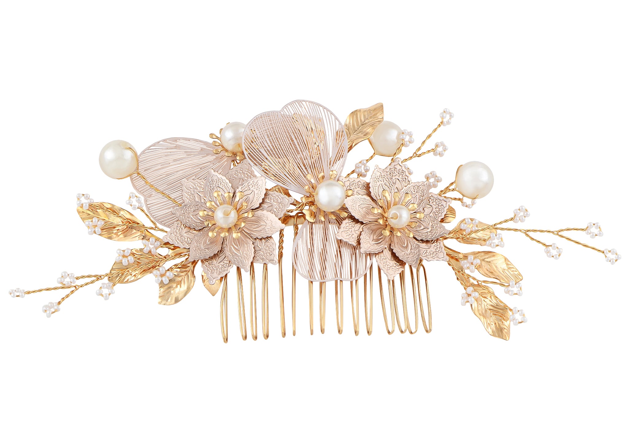 Bridal Wedding Flower Leaves Pearl Headpiece Hair Accessory Hair Side Comb - Picture 13 of 14