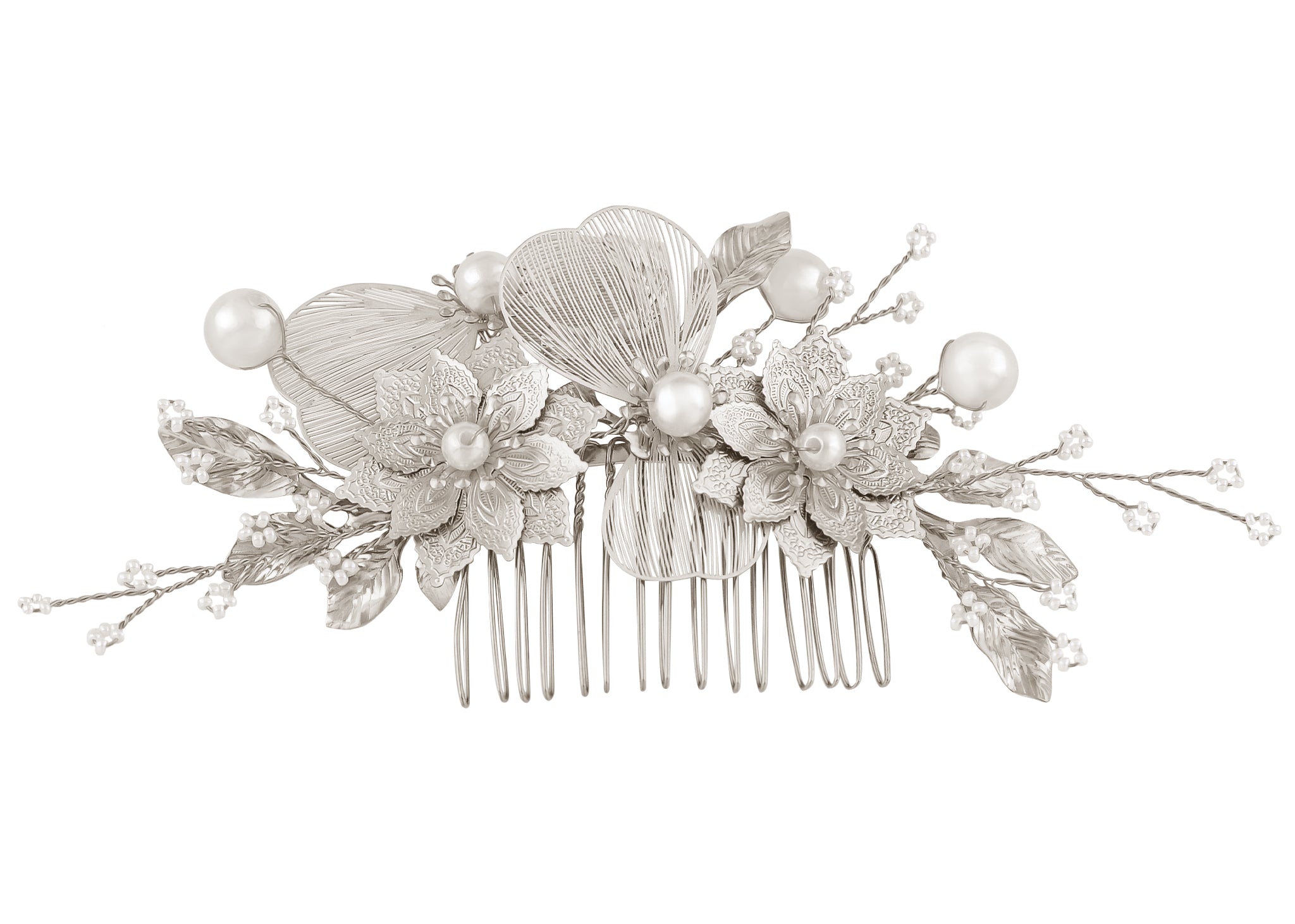 Bridal Wedding Flower Leaves Pearl Headpiece Hair Accessory Hair Side Comb - Picture 14 of 14