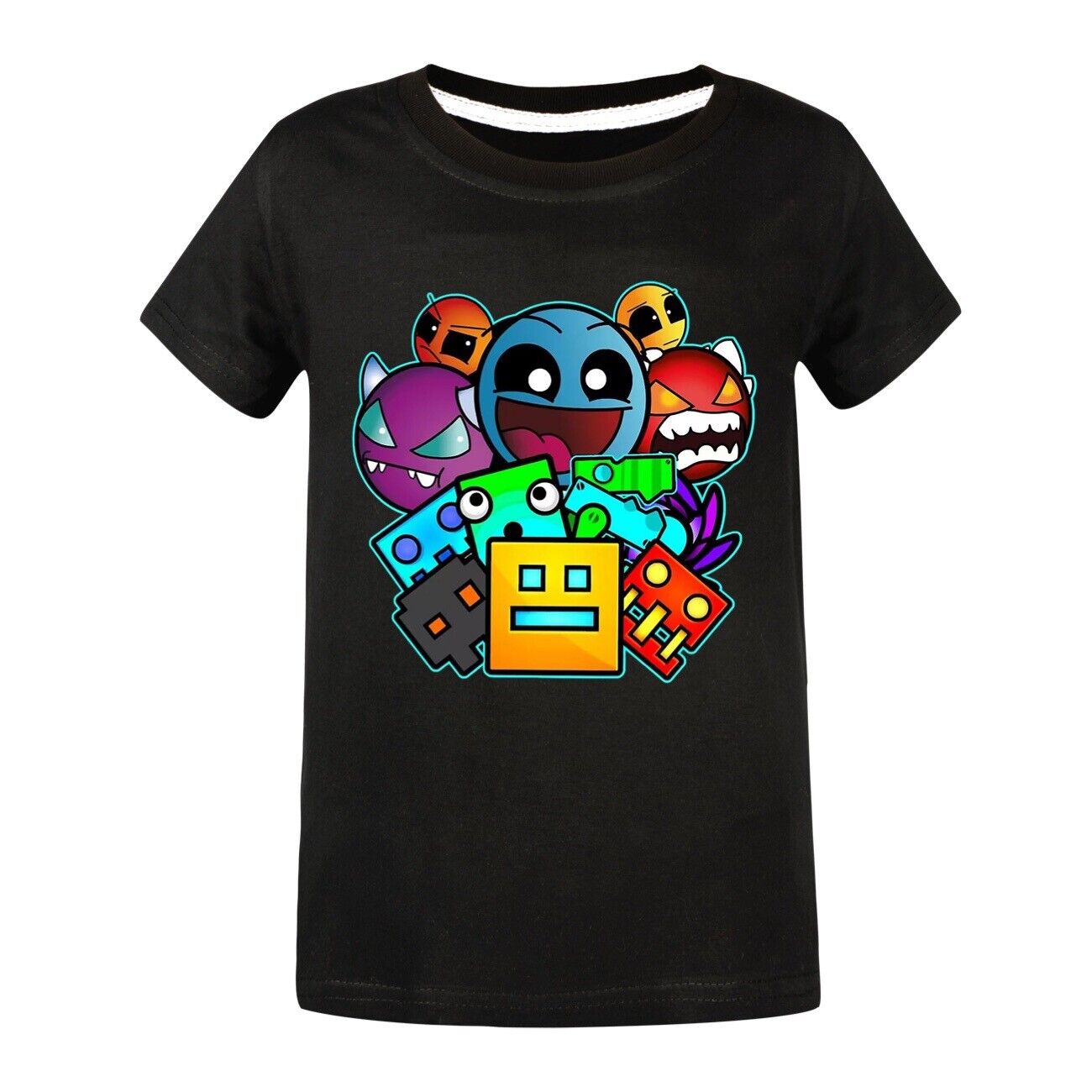 Kids Casual Short Sleeve T-Shirt Tops Boys Girls Geometry Dash- Cotton T-Shirts - Picture 29 of 36