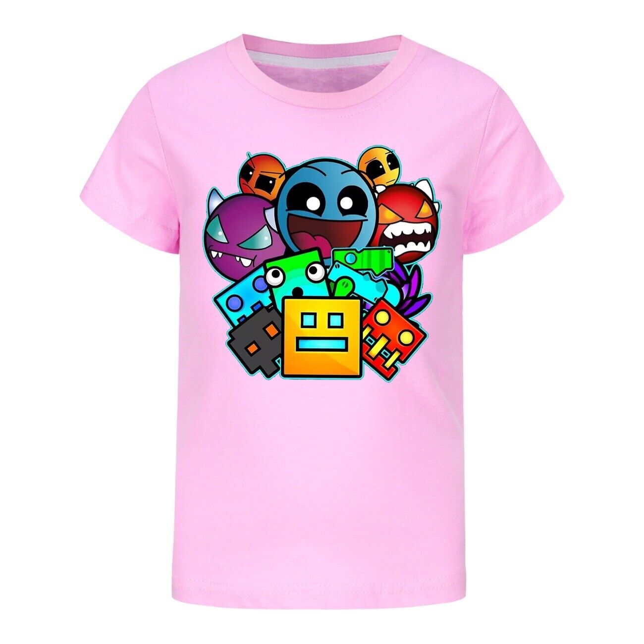 Kids Casual Short Sleeve T-Shirt Tops Boys Girls Geometry Dash- Cotton T-Shirts - Picture 34 of 36