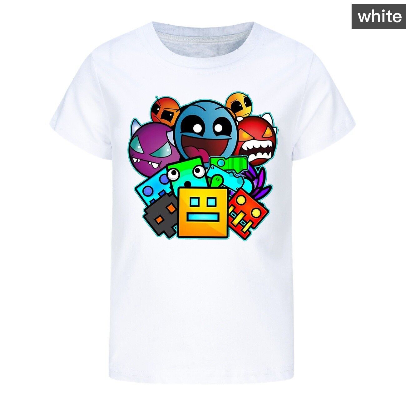 Kids Casual Short Sleeve T-Shirt Tops Boys Girls Geometry Dash- Cotton T-Shirts - Picture 23 of 36