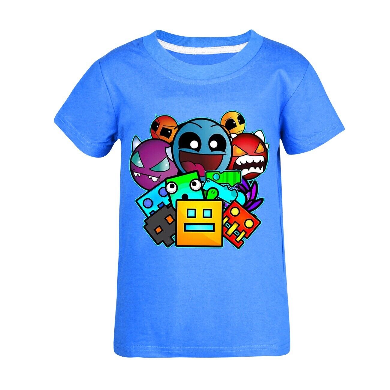 Kids Casual Short Sleeve T-Shirt Tops Boys Girls Geometry Dash- Cotton T-Shirts - Picture 31 of 36