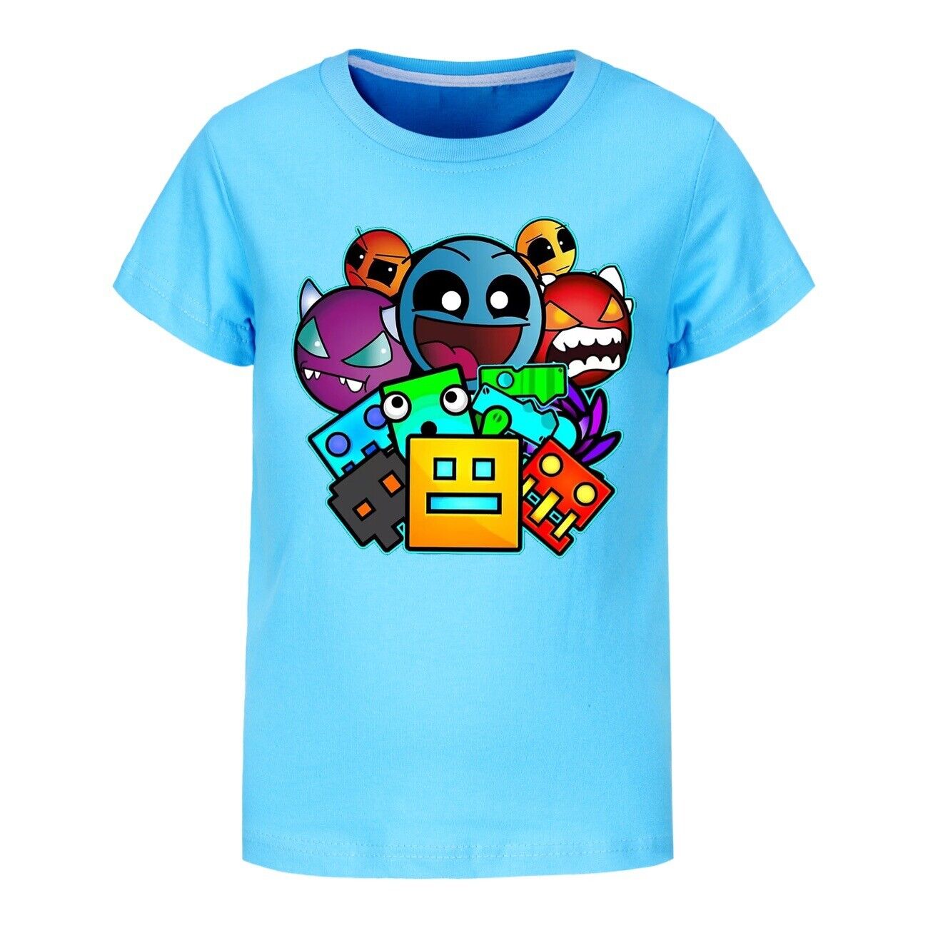 Kids Casual Short Sleeve T-Shirt Tops Boys Girls Geometry Dash- Cotton T-Shirts - Picture 30 of 36