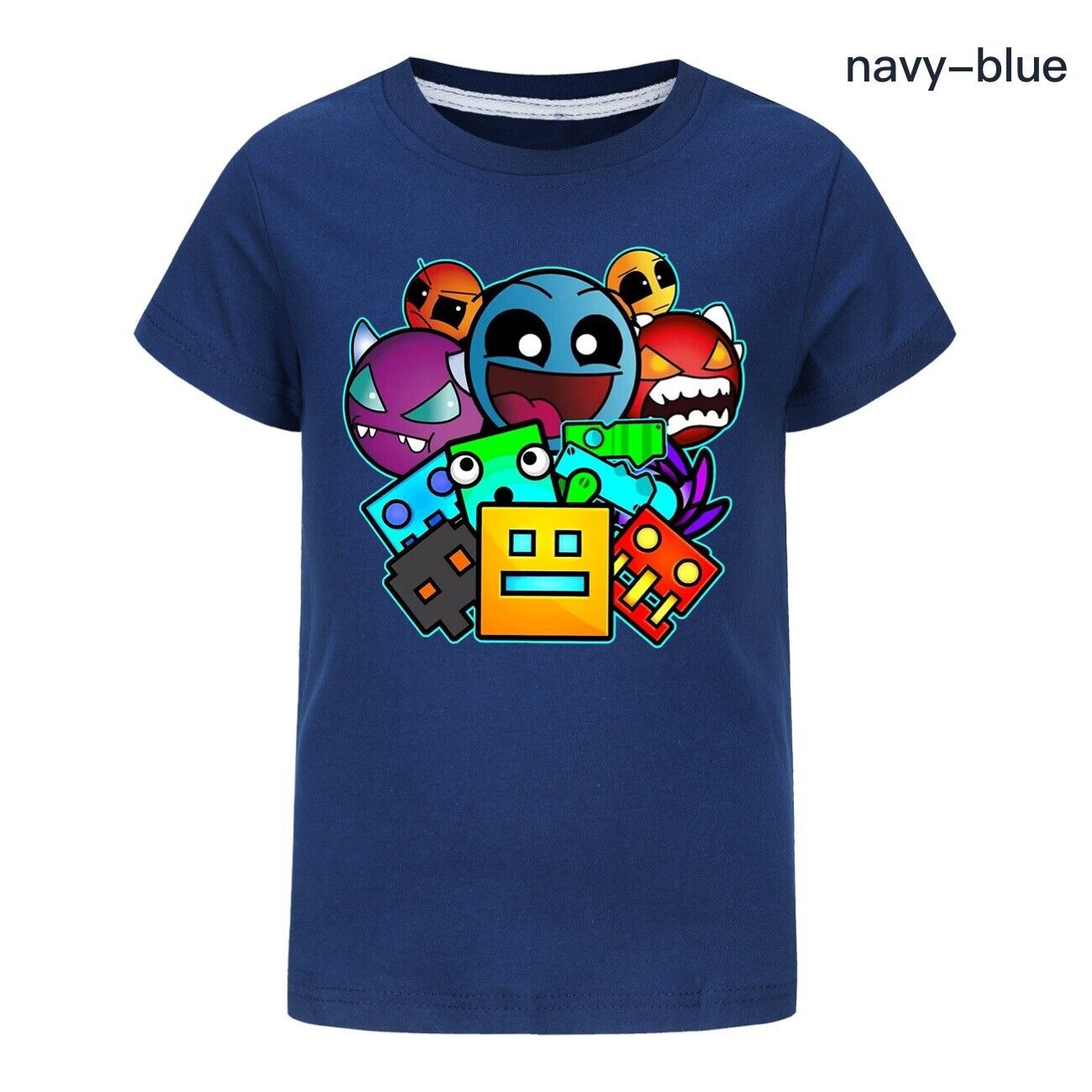Kids Casual Short Sleeve T-Shirt Tops Boys Girls Geometry Dash- Cotton T-Shirts - Picture 33 of 36