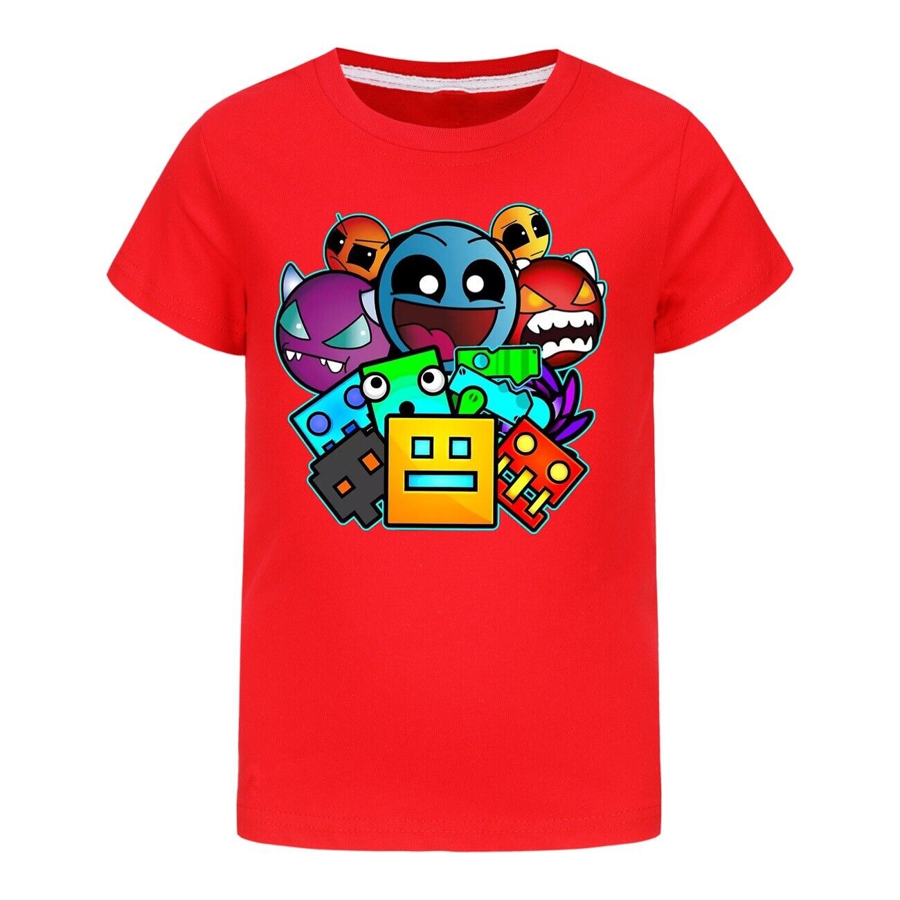 Kids Casual Short Sleeve T-Shirt Tops Boys Girls Geometry Dash- Cotton T-Shirts - Picture 25 of 36