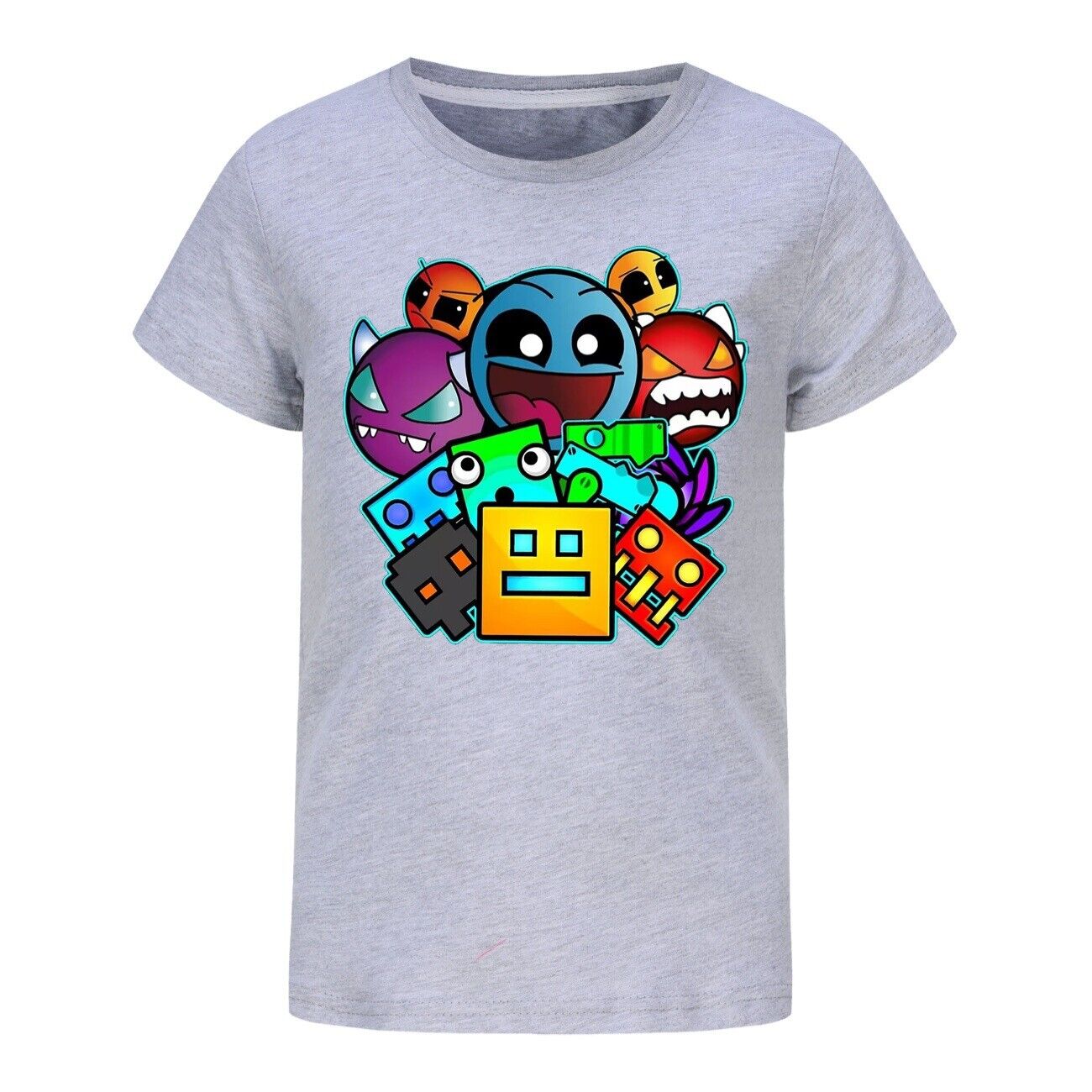 Kids Casual Short Sleeve T-Shirt Tops Boys Girls Geometry Dash- Cotton T-Shirts - Picture 27 of 36