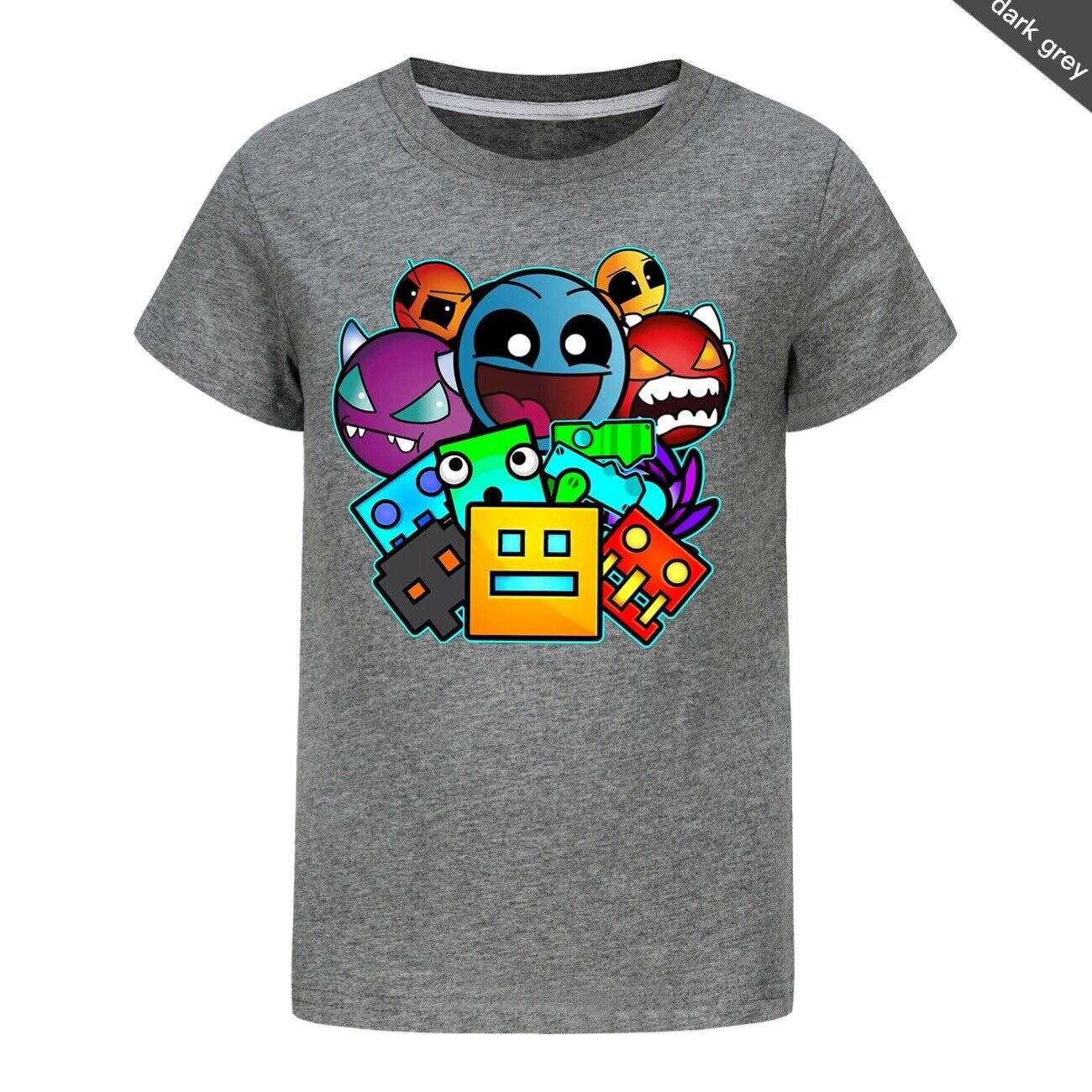 Kids Casual Short Sleeve T-Shirt Tops Boys Girls Geometry Dash- Cotton T-Shirts - Picture 36 of 36