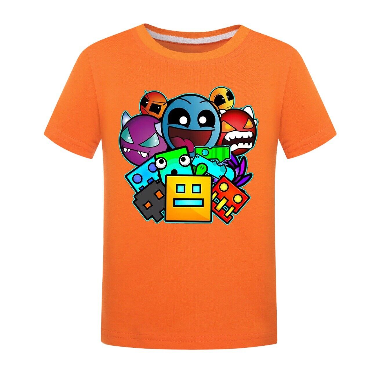 Kids Casual Short Sleeve T-Shirt Tops Boys Girls Geometry Dash- Cotton T-Shirts - Picture 32 of 36
