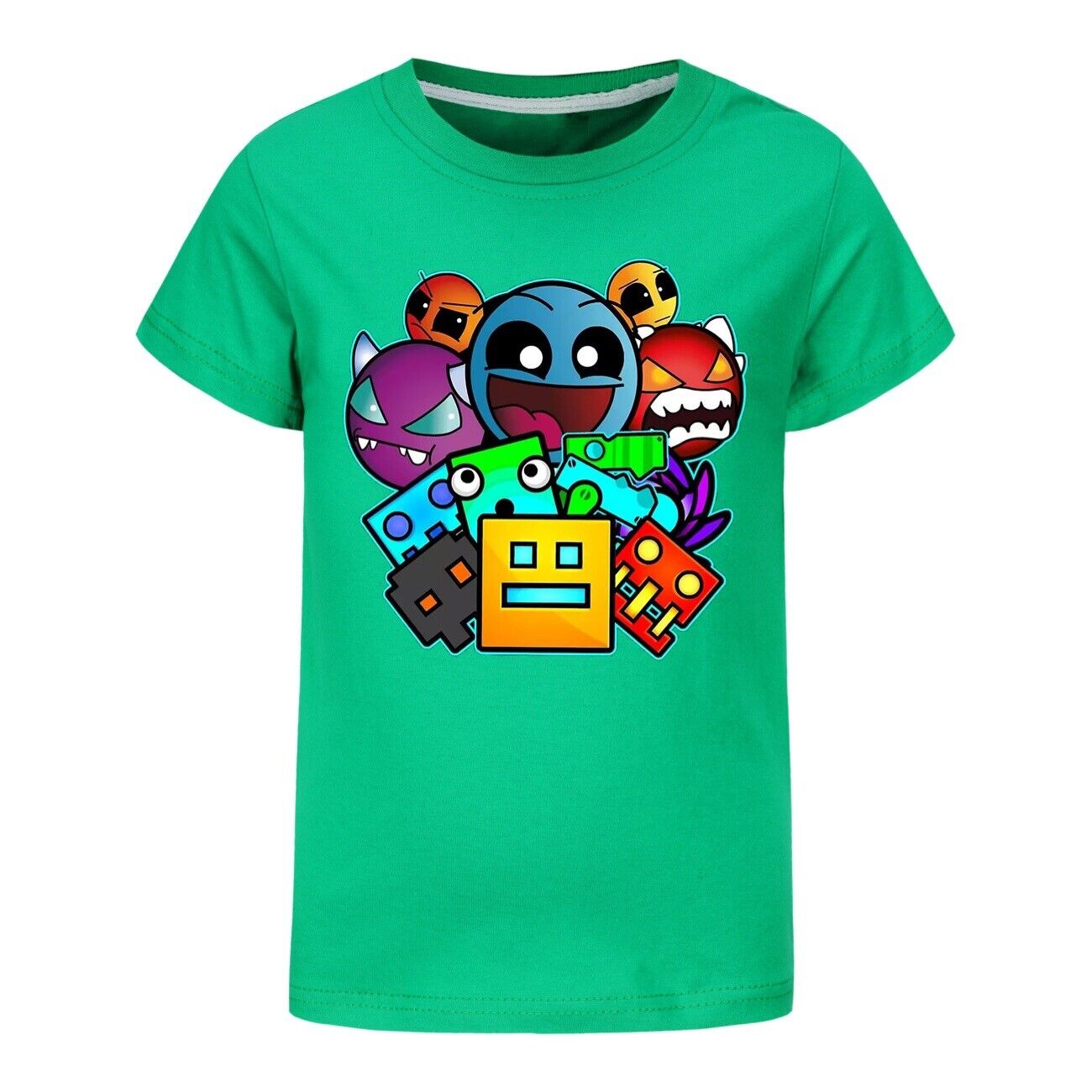 Kids Casual Short Sleeve T-Shirt Tops Boys Girls Geometry Dash- Cotton T-Shirts - Picture 28 of 36
