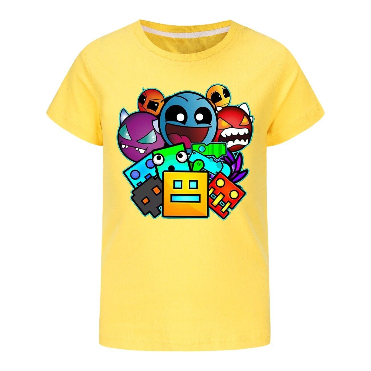 Kids Casual Short Sleeve T-Shirt Tops Boys Girls Geometry Dash- Cotton T-Shirts - Picture 24 of 36