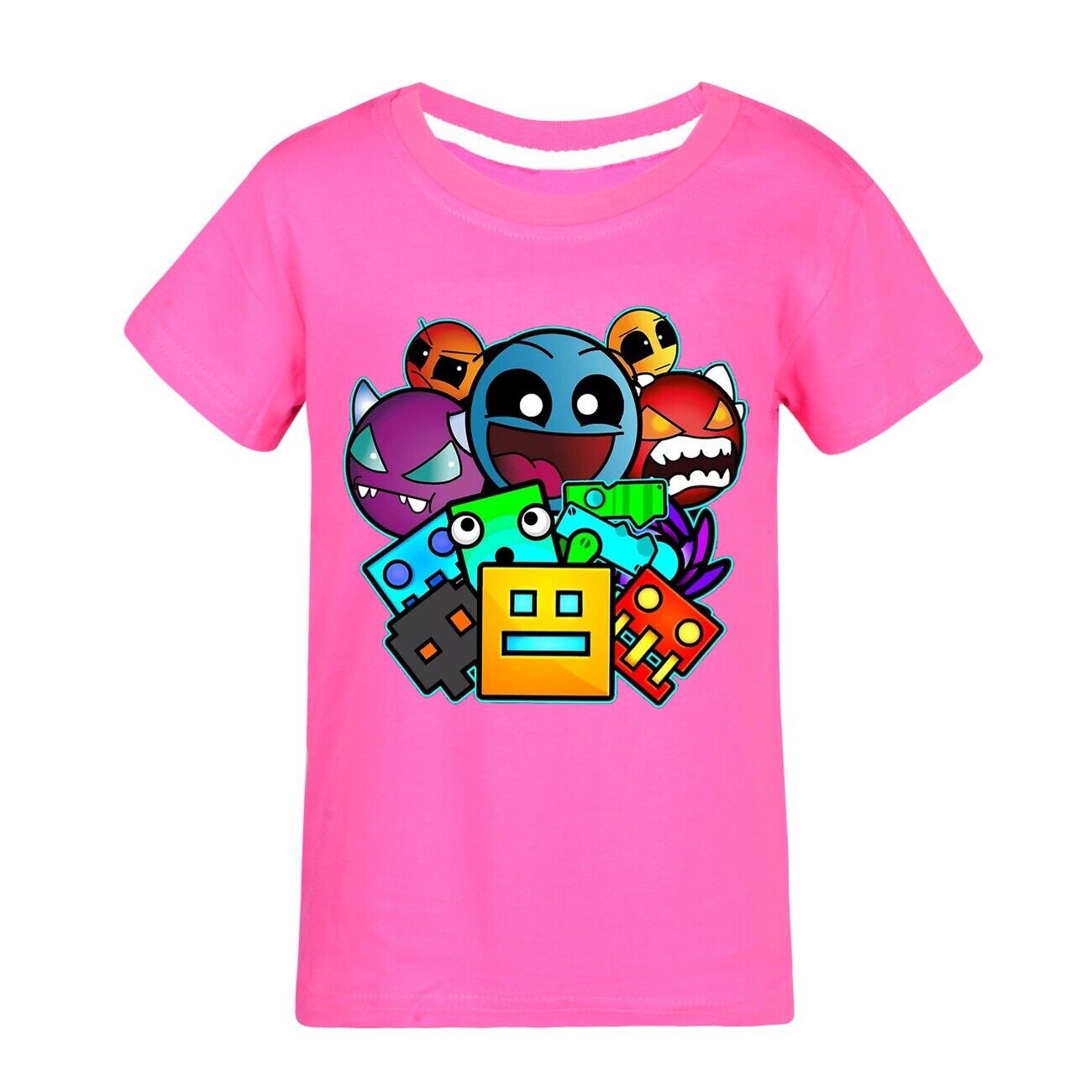 Kids Casual Short Sleeve T-Shirt Tops Boys Girls Geometry Dash- Cotton T-Shirts - Picture 35 of 36