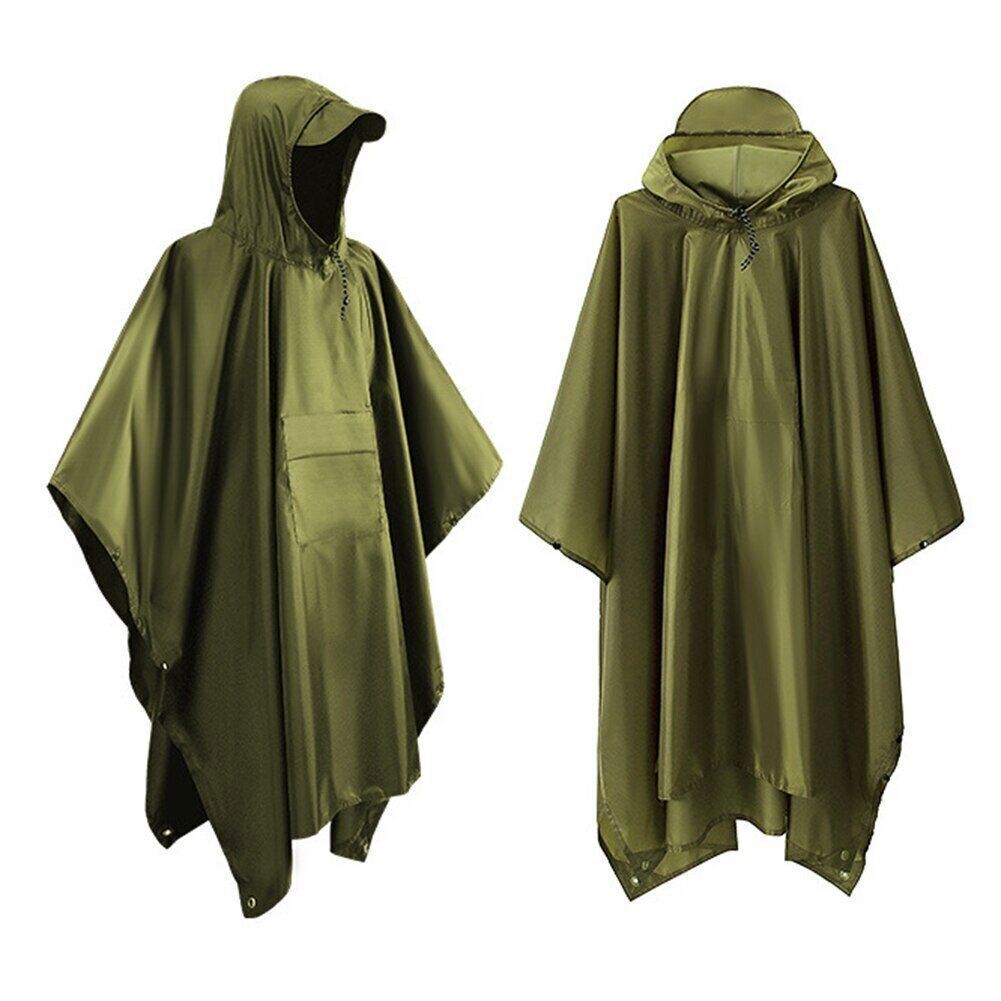 Hot Military Waterproof Raincoat Women Men Hooded Rainwear Camping Rain Poncho - Picture 14 of 16