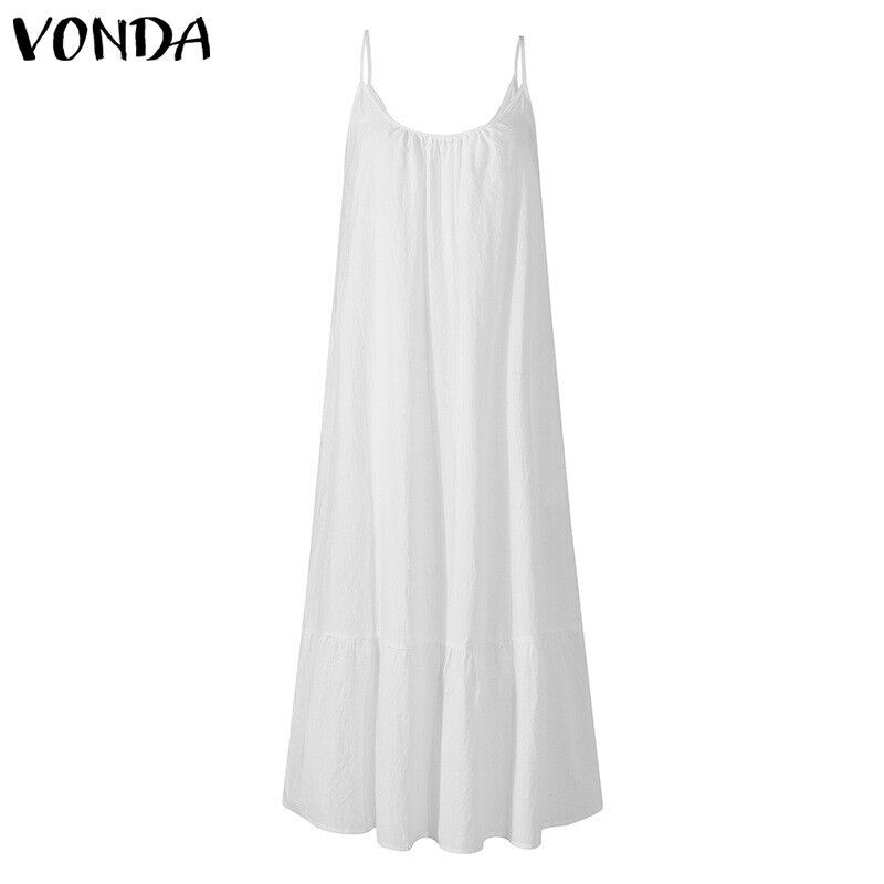 Summer Ruffle Edge Solid Color Long Dress Sleeveless Loose Thin Shoulder Dress - Picture 21 of 27