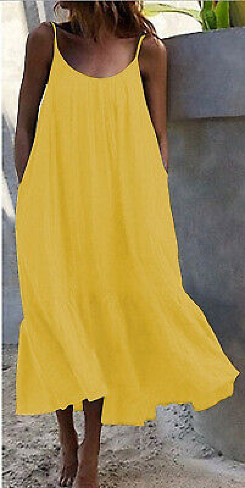 Summer Ruffle Edge Solid Color Long Dress Sleeveless Loose Thin Shoulder Dress - Picture 22 of 27