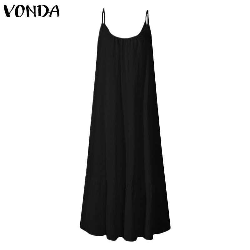 Summer Ruffle Edge Solid Color Long Dress Sleeveless Loose Thin Shoulder Dress - Picture 25 of 27