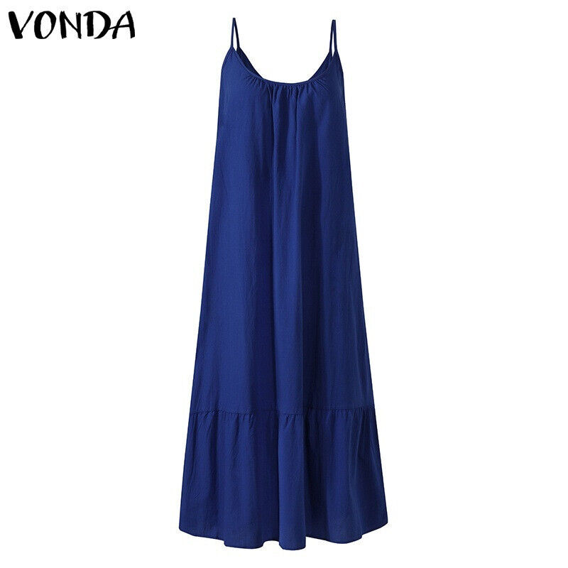 Summer Ruffle Edge Solid Color Long Dress Sleeveless Loose Thin Shoulder Dress - Picture 26 of 27