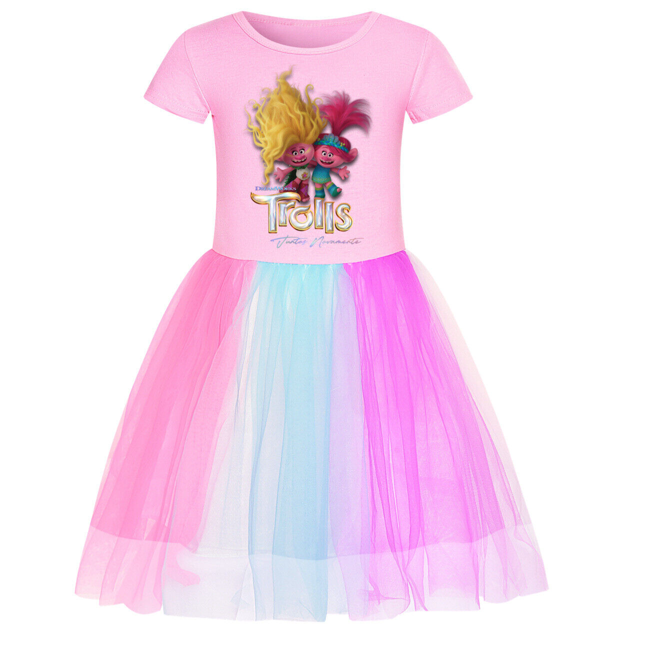 Girls Trolls Poppy Costume Rainbow Stars Tutu Skirts Birthday Party Fancy Dress - Picture 25 of 36