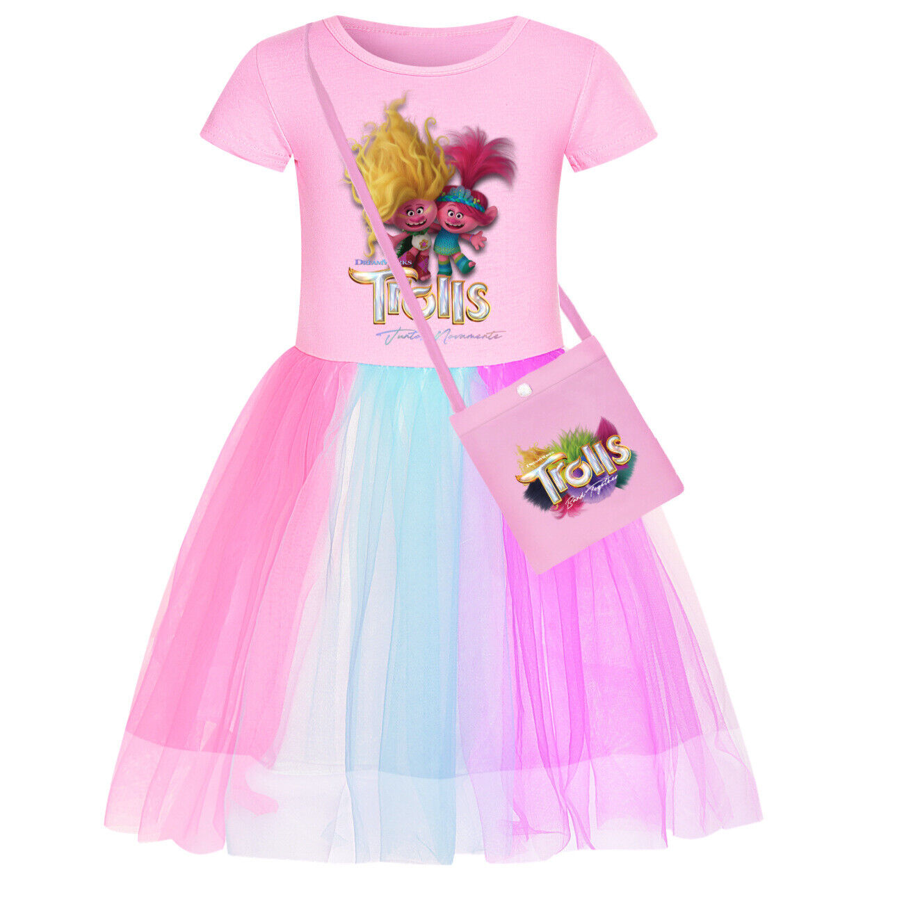 Girls Trolls Poppy Costume Rainbow Stars Tutu Skirts Birthday Party Fancy Dress - Picture 26 of 36