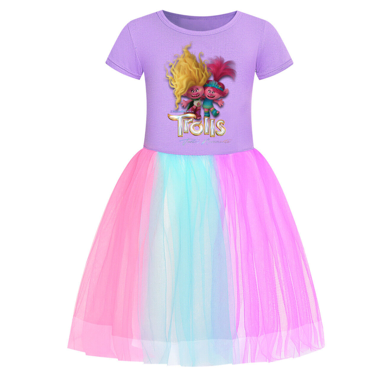 Girls Trolls Poppy Costume Rainbow Stars Tutu Skirts Birthday Party Fancy Dress - Picture 27 of 36