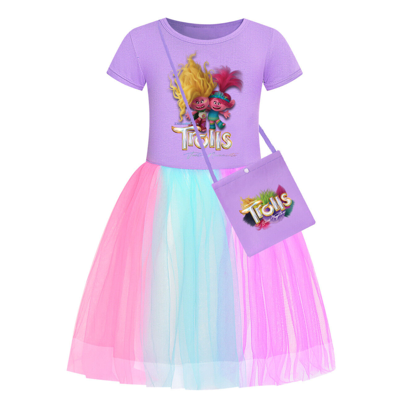 Girls Trolls Poppy Costume Rainbow Stars Tutu Skirts Birthday Party Fancy Dress - Picture 28 of 36
