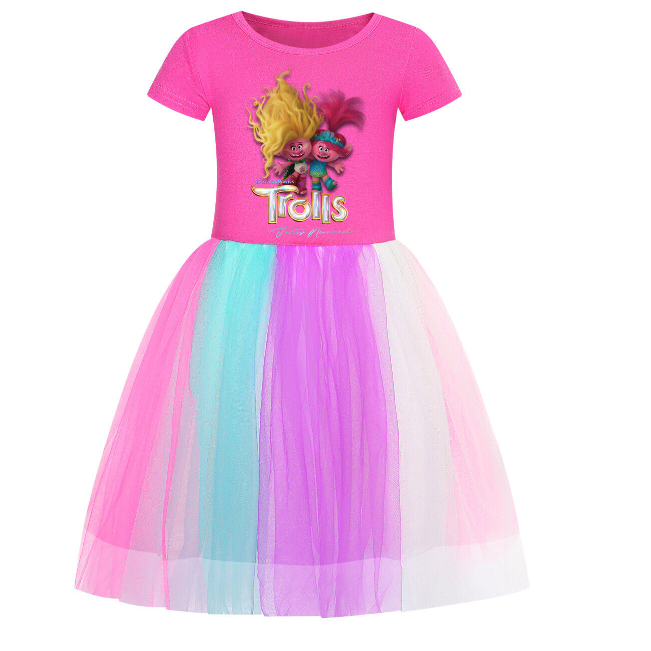 Girls Trolls Poppy Costume Rainbow Stars Tutu Skirts Birthday Party Fancy Dress - Picture 29 of 36